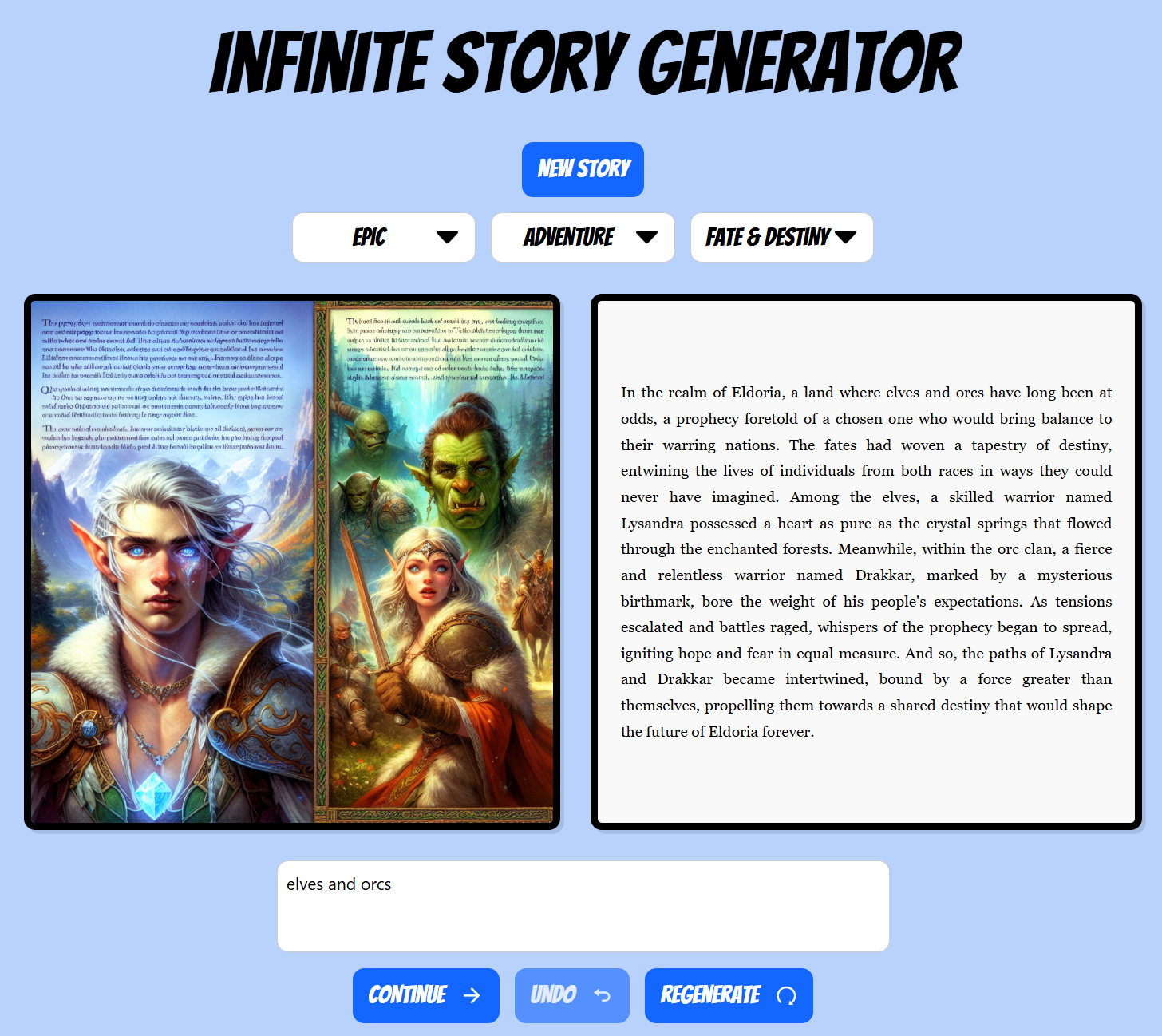 A picture of the Infinite Story Generator web app