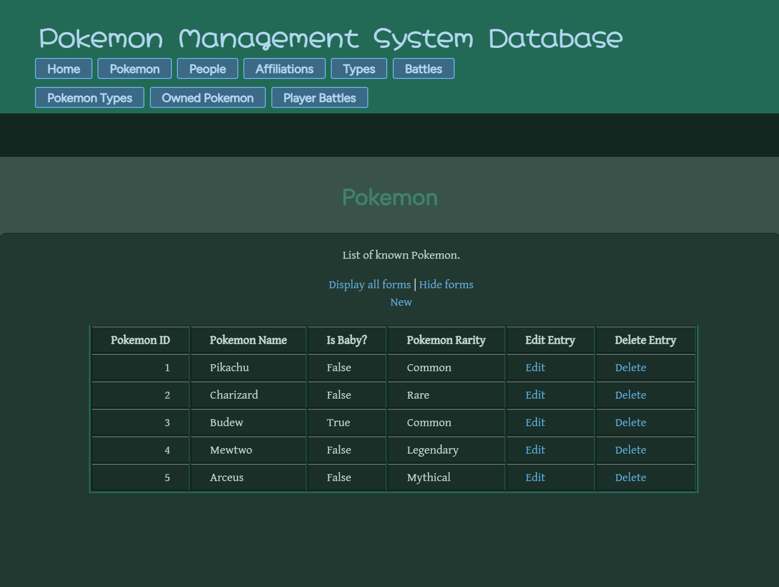 A picture of the Pokemon Database